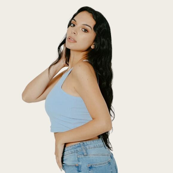 Klassy Network High Neck Crop Top | Small | Sky Blue Brami Festival Babygirl Rib - Picture 4 of 8